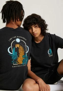 Kaotiko WASHED LEOPARD - Print T-shirt - Black