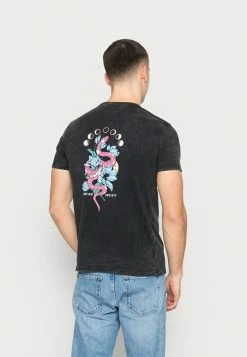 Kaotiko WASHED COSMIC SNAKE - Print T-shirt - Black